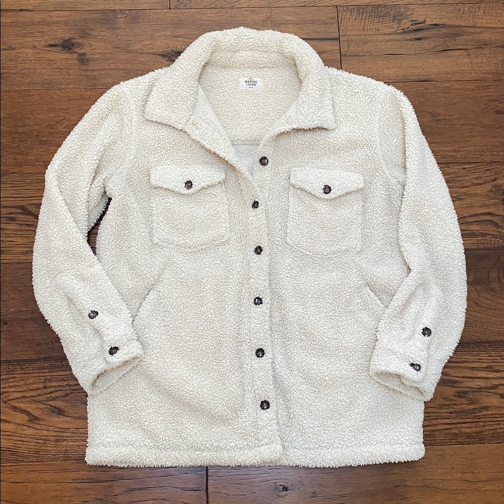 Marine Layer Eden Sherpa Overshirt, ivory cream, size S - Picture 4 of 16